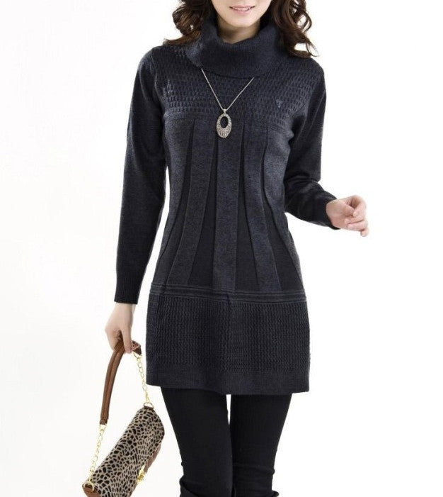 2014 Fashion Women Knitted Dress Ladies Casual Turtleneck And O-neck Plus Size O-Neck Women Plus Size Winter Dresses WZQ039
