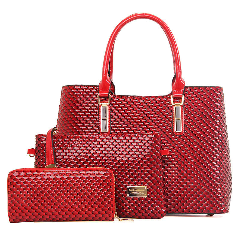 3 Pc/Set Women Bag High Quality Composite Bag PU Leather Lchthyosis - Shopy Max
