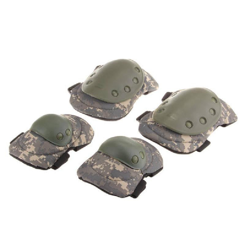 4 Knee Elbow Protective Pad Protector Gear Sports Tactical Black