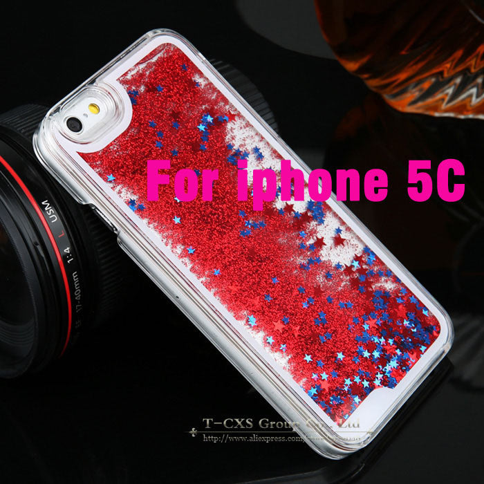 For iphone 5C New Clear Cellphone Back Cover Case Dynamic Liquid Glitter Sand Quicksand Star For iphone 5C Phone cases J0083