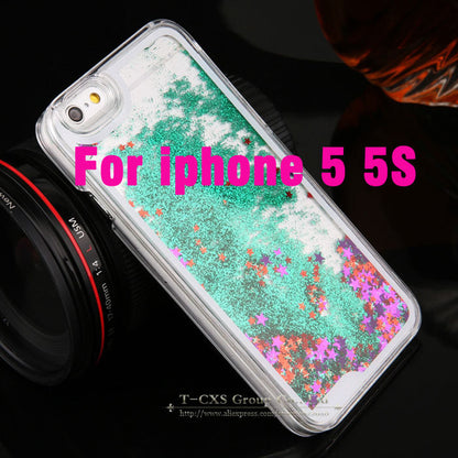 For iphone 5C New Clear Cellphone Back Cover Case Dynamic Liquid Glitter Sand Quicksand Star For iphone 5C Phone cases J0083