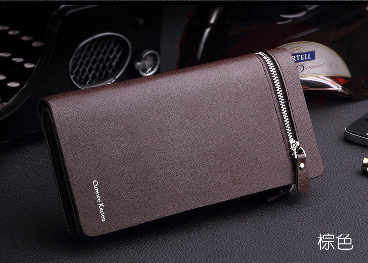Hot selling European and American fashion business genuine leather handbags long wallet men zip purse