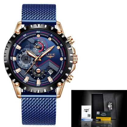 LIGE Top Brand Luxury Mens Fashion Watch Men Sport Waterproof Quartz Watches Men All Steel Army