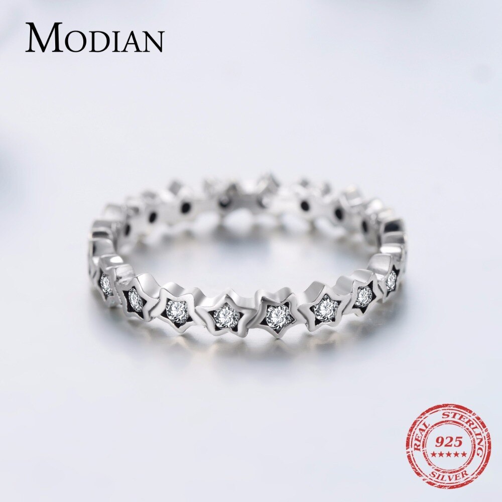 Luxury Original Delicate Solid 925 Sterling Silver stars Finger Ring Authentic