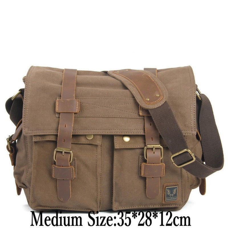 Hotsale Will Smith men messenger bags military vintage canvas&genuine leather cross body bags 14 or 17'' laptop satchel bags - Shopy Max