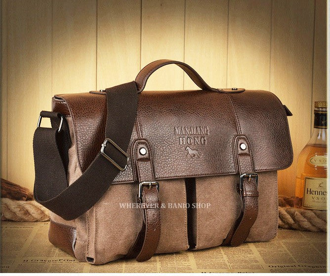 Multifunction Men Leather Canvas Bag Casual Travel Bolsa Masculina Men's Crossbody Shoulder Bag Messenger Bags M217 Loptop