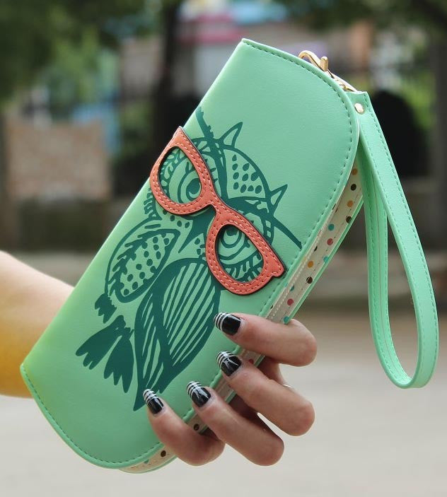 New Arrival Cute Owl Hollow Three-Dimensional Printing Rounded Zipper Long Women Wallet Ladies