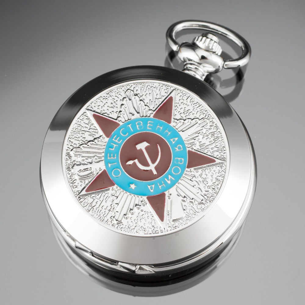 PACIFISTOR Pocket Watch 2016 New Soviet Sickle Hammer Style Pocket Watch Mens Vintage Silver Pendant Gift Mechanical Skeleton - Shopy Max