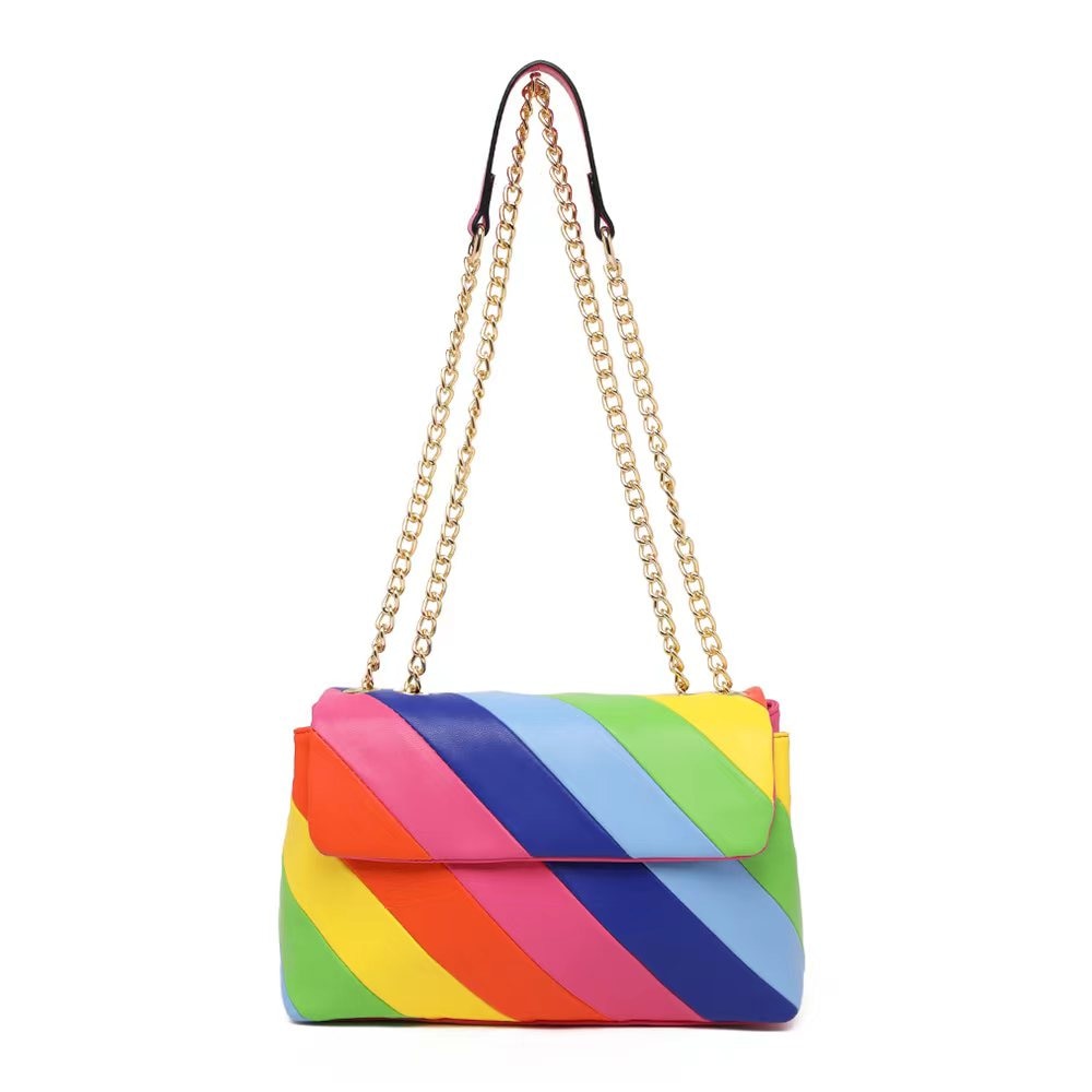 titching Purse Portable Toiletry Pouch Jointing Colorful PU Crossbody Bag