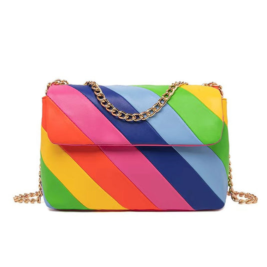 titching Purse Portable Toiletry Pouch Jointing Colorful PU Crossbody Bag
