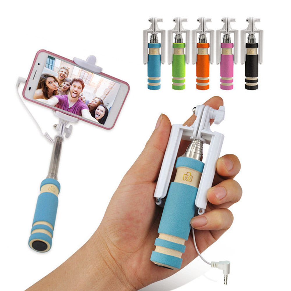 Wired Selfie Stick Handheld Monopod Built-in Shutter Extendable + Mount Holder For iPhone Samsung Smartphone Any Phones Camera