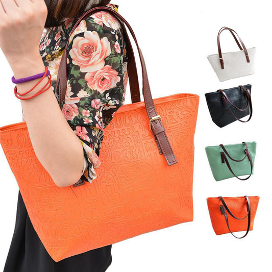 Women Bag Unique Vintage Bag Geometric Oracle Words Tote Fashion Handbag Shoulder PU Leather Large Square Bag New Hot Selling