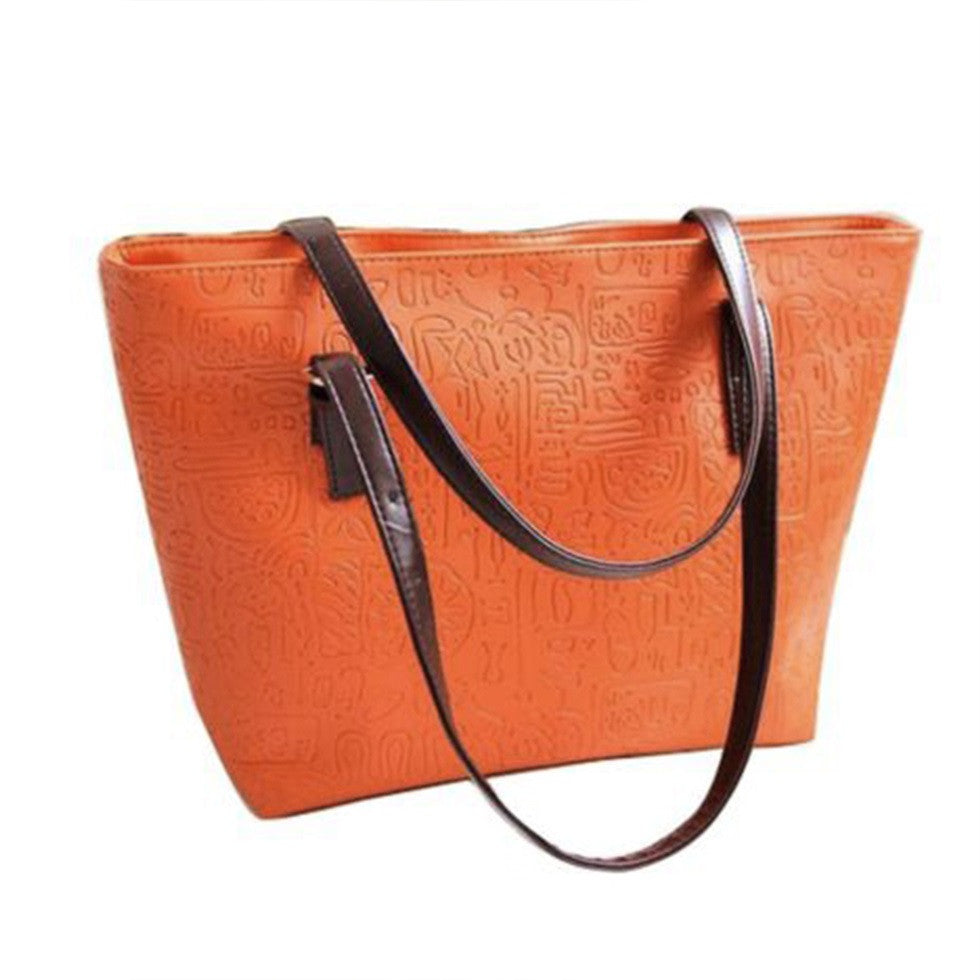 Women Bag Unique Vintage Bag Geometric Oracle Words Tote Fashion Handbag Shoulder PU Leather Large Square Bag New Hot Selling