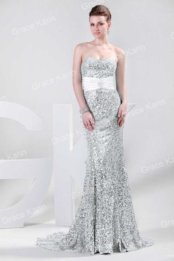 High Quality H4409 GK Gold Sequins Strapless Mermaid Elegant Evening