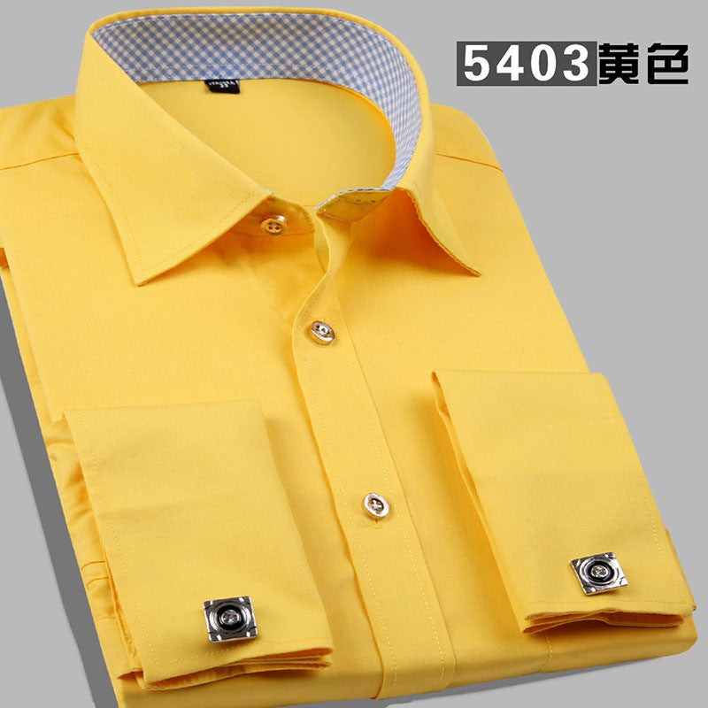 Fashion Men Business Shirts French Cuff Button Men Dress Shirts Cotton Solid - Shopy Max