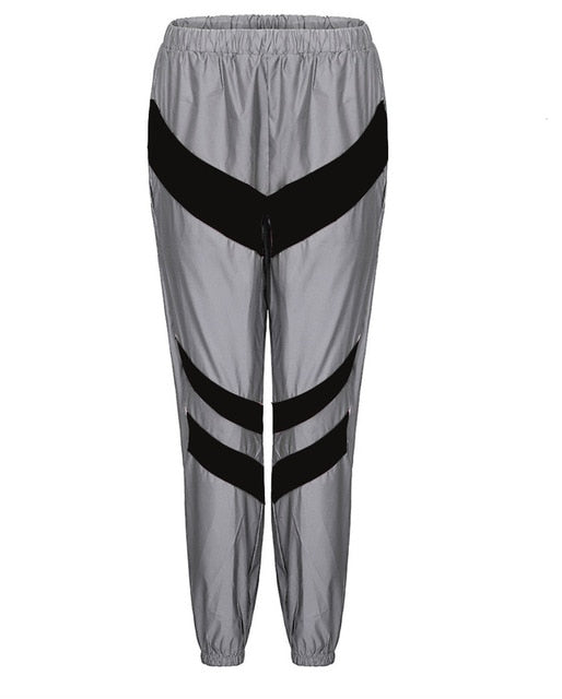 Women Tracksuits 2 Piece Set Reflective Zip Crop Top Pants Windbreaker Fashion