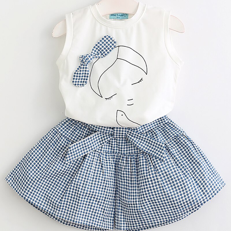 2018 New Baby mm Clothes Clothing Set The New Girls Denim Vest+ White Chiffon S
