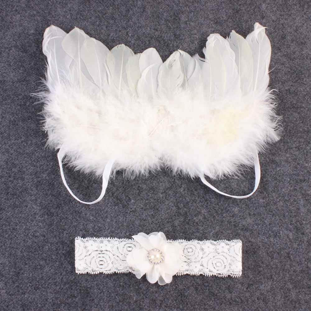 Fancy Cute Newborn Photography Props Feather Headband & Angel Wings Flowers