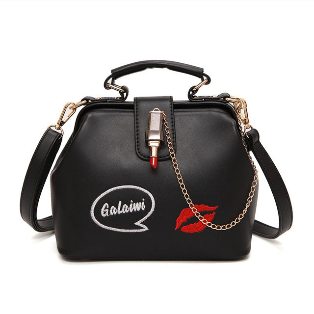 Fashion Leather Women's Shoulder Bags Women Casual Wild Retro Lock Embroidery Designer Handbag.