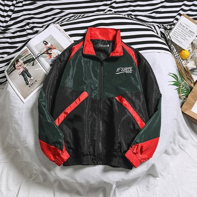 Hip Hop Spring Jackets Men Windbreaker Patchwork Autumn Loose