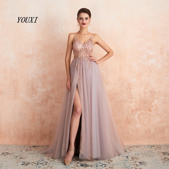 Sexy Spaghetti Straps Evening Dresses 2020 New Arrival V-Neck R