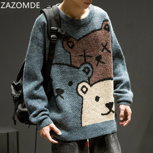 ZAZOMDE Cartoon Bear Sweater Men Winter Men Clothing Fashion Long Sleeve