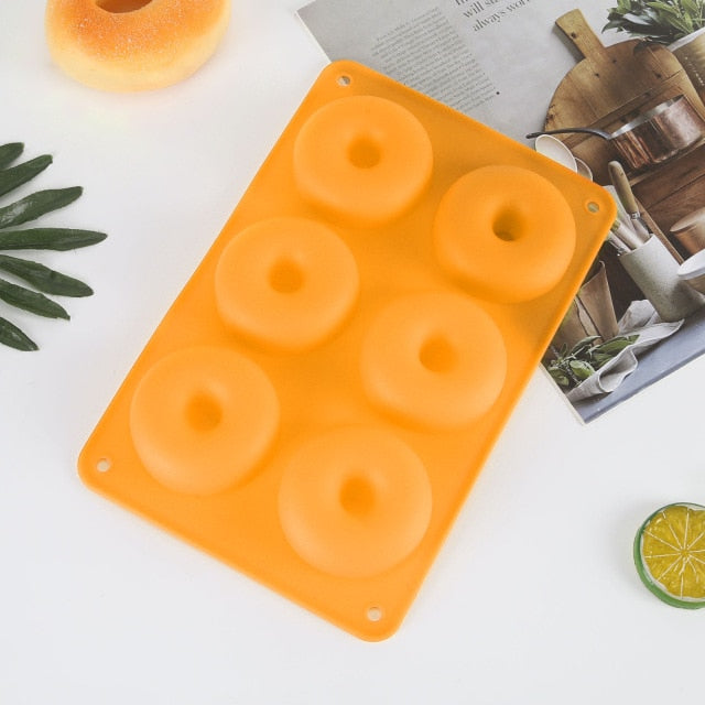 6 Cavity Donut Mold Silicone Non-stick Baking Tray Heat-resistant Reusable