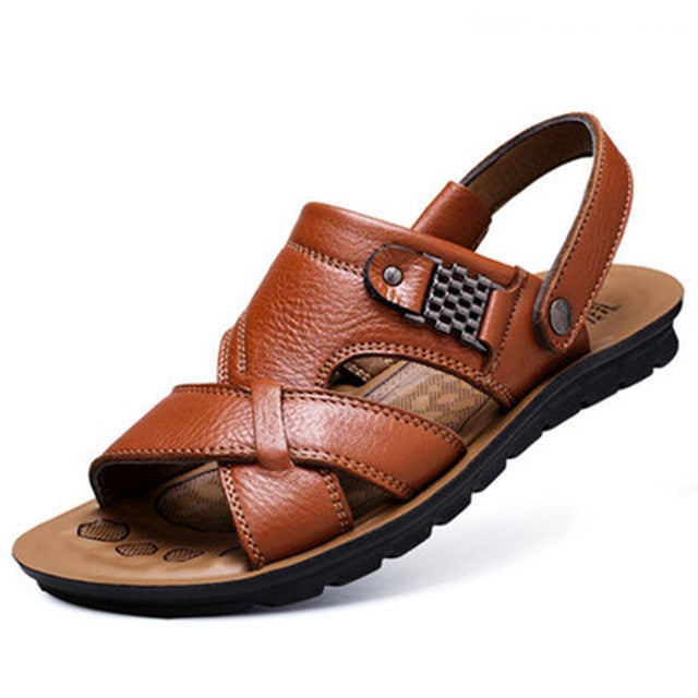 Big Size 48 Men Leather Sandals Summer Classic Men Shoes Slippers Soft