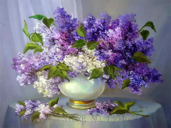 DIY Diamond Painting Needlework Square Full Diamond Embroidery Purple Lilac Flower
