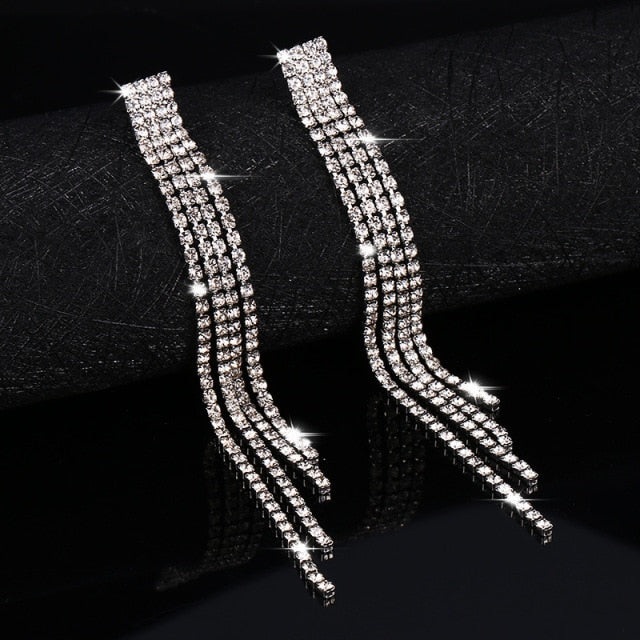 New Luxury Rhinestone Crystal Long Tassel Earrings for Women