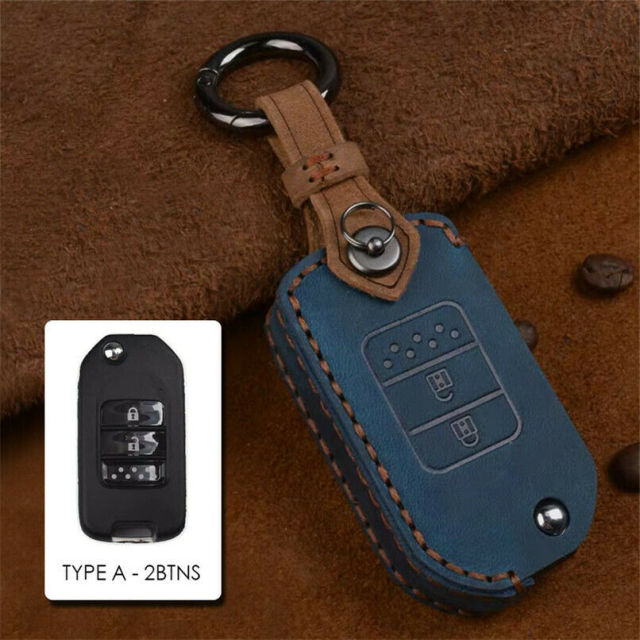 Genuine Leather Remote Flip Key Fob Case Cover For Honda Civic CR-V XR-V BR-V Accord Odyssey Insight keychain
