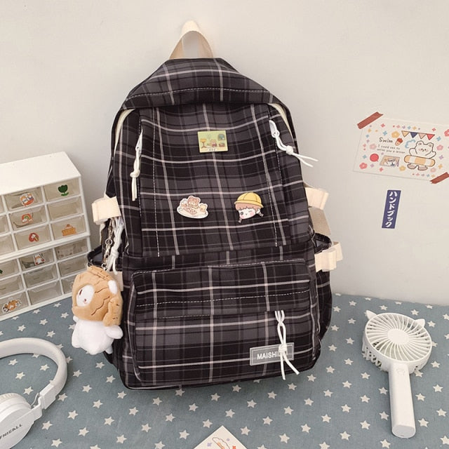 Japanese Plaid Backpack New Korean Large capacity Students schoolbag