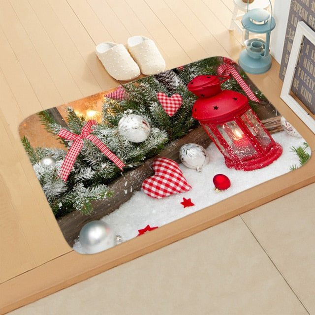 Merry Christmas Decor Floor Mat 40x60cm Santa Claus Elk Stocking Doormat Xmas