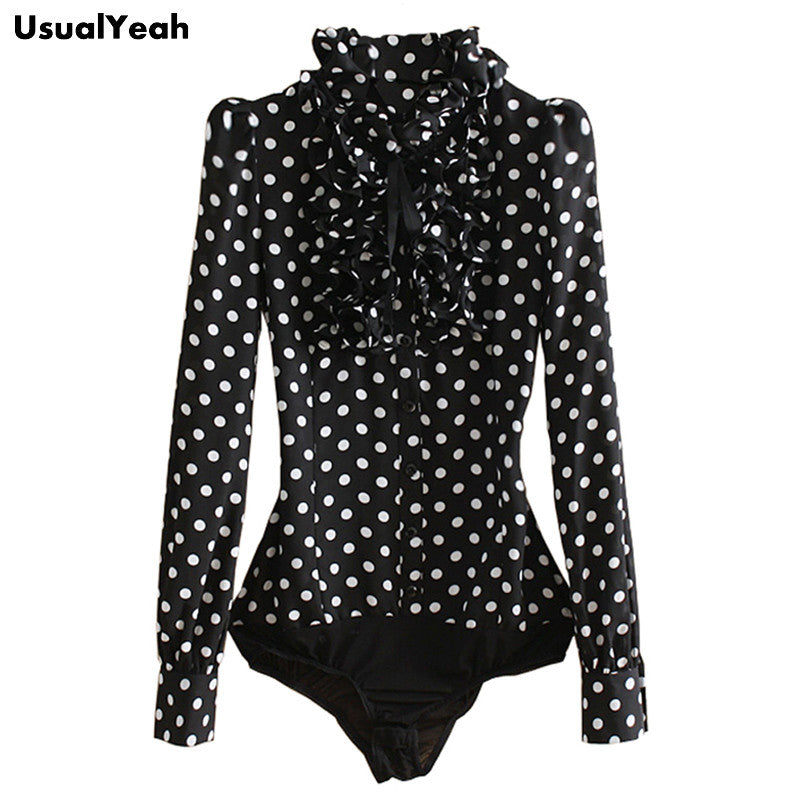 New 2017 Hot Fashion Korea Style Vintage Chiffon Polka Dots Women's Body Blouse Tops Shirt