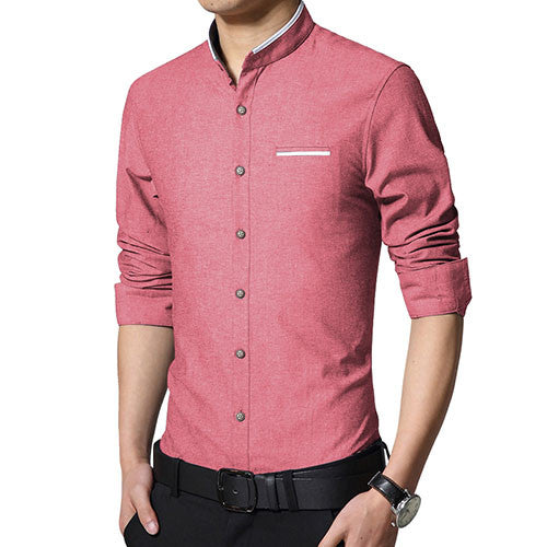 2016 New Fashion Casual Men Shirt Long Sleeve Stand Color Slim Fit Shirt