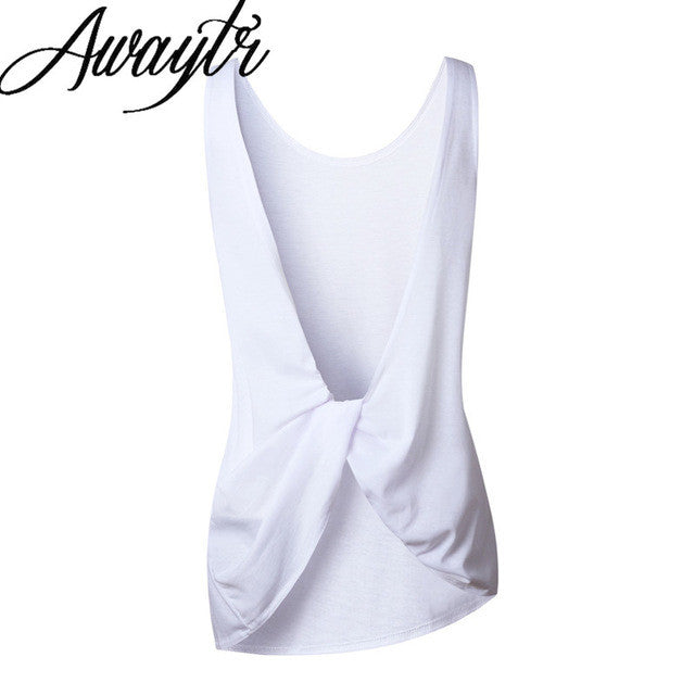 Awaytr Women's Tops Fashion Backless Sleeveless Shirt Sexy Ladies Female Back Cross
