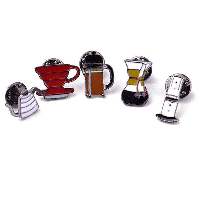 5in1 Jewelry Coffee Hand Punch Pot AeroPress Chemex Filter Bowl Coffee Enamel Pins Shirt Bag