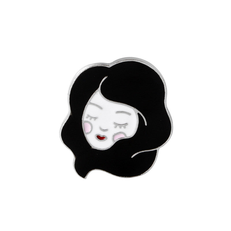 Elegant lady black hair brooches pink red white enamel pins and broches women beauty