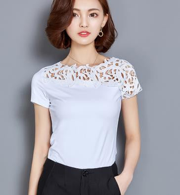 Summer 2017 Cotton T-Shirt Women T Shirt Short Sleeve Lace Tshirt Kawaii Tops Casual