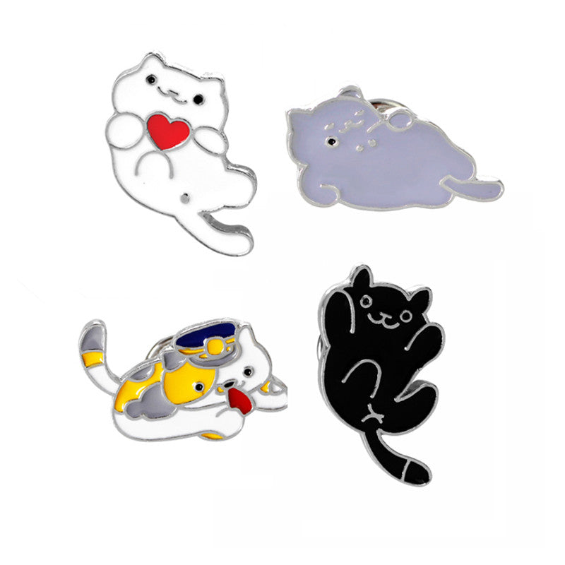4 Pcs/set Fashion Brooch Pins Button Cat Metal Enamel Pin For Girl Women Broches Collar Badge