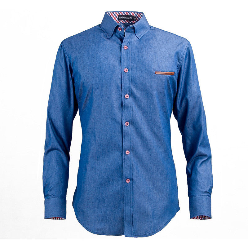 2016 New Brand Men's Denim Shirts Long Sleeve Turn-down Collar Fashion