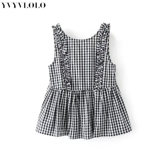 YVYVLOLO Summer Checked stripe Sleeveless blouse Blusas Women Fashion 2017 - Shopy Max