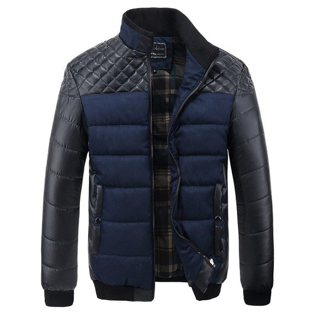Mountainskin Brand Men's Jackets and Coats 4XL PU Patchwork Designer