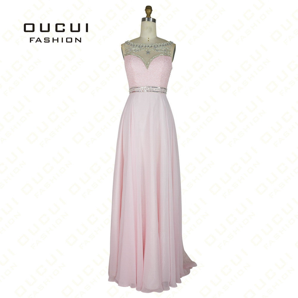 Real Photo Formal Gown See Through Back Beading Handwork Chiffon Prom Long Evening Dresses OL102830 - Shopy Max