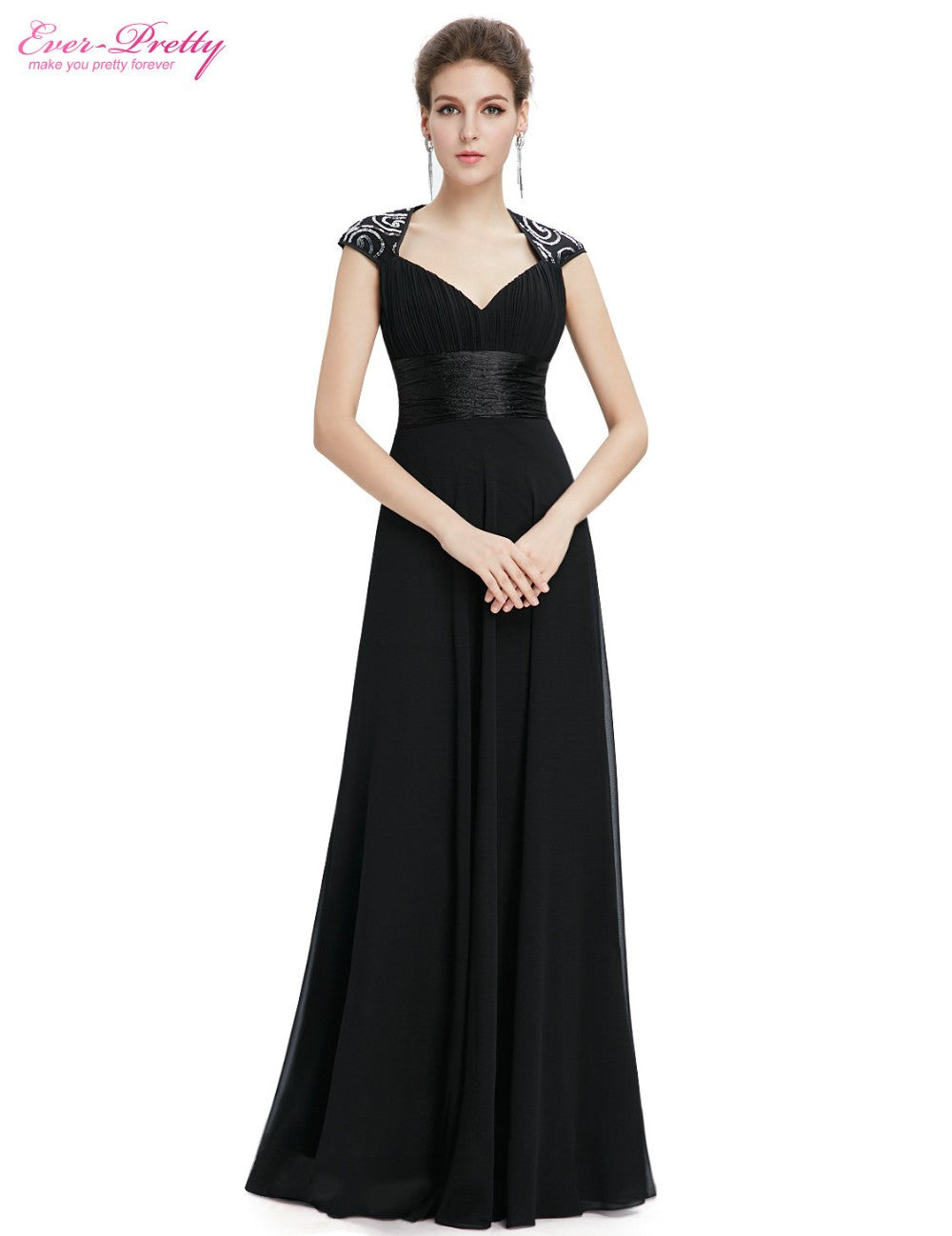 Evening Dresses Royal Blue Sequins Chiffon Ruffles Empire Line Long 2016