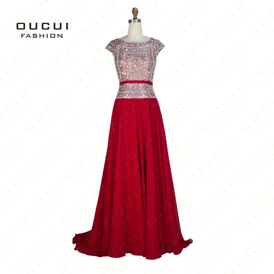 Cap Sleeves abendkleider crystal Louisvuigon Woman Rhinestone robe de soiree Long