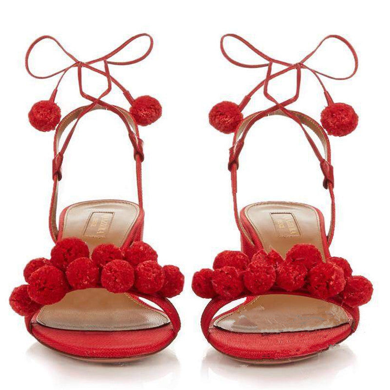 Designer Shoes Women Luxury 2016 Summer Heels Sandals Sandalias Pom Pom sandals