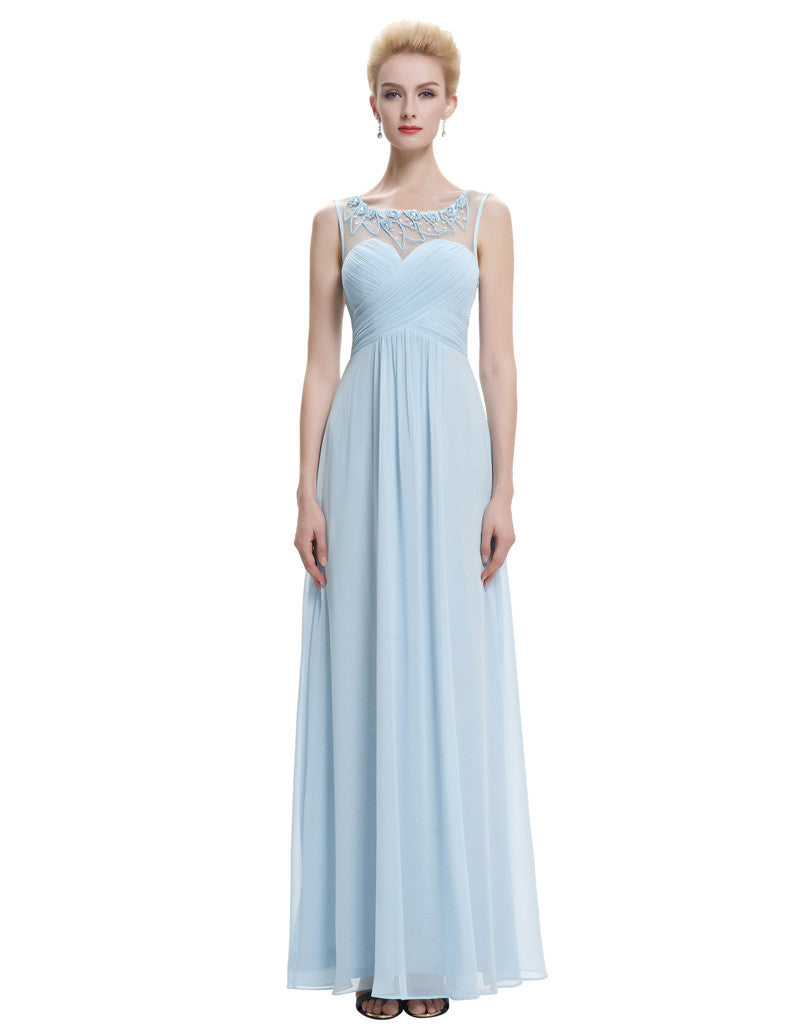 Elegant Crew Neck A Line Fitted Long Formal Evening Dresses Pink Royal Blue