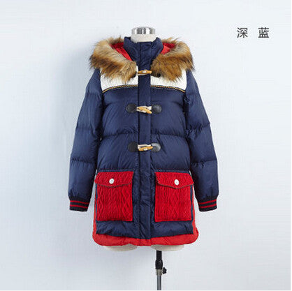 Toyouth 2016 Women's New Arrival Winter Medium-long Fur Female Down Coat Color Block Casual Outerwear - Shopy Max
