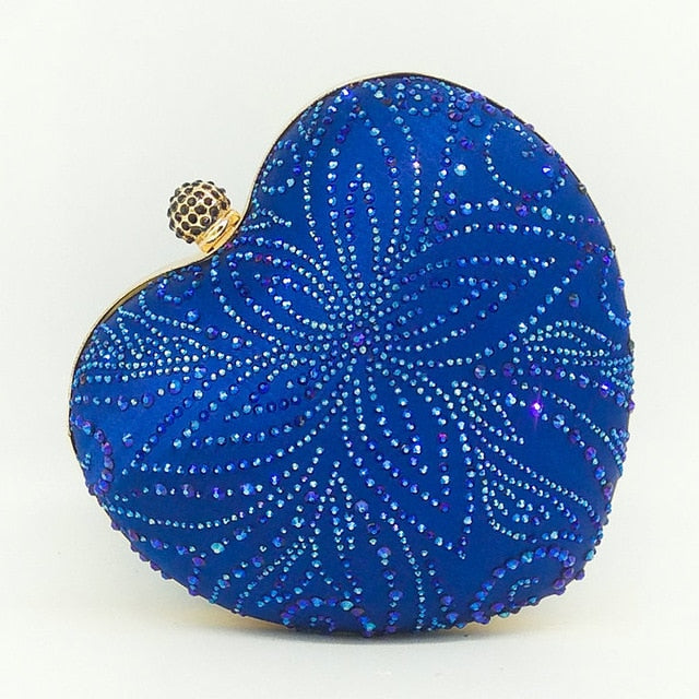 Boutique De FGG Silver Crystal Flower Women Heart Evening Clutch Bags Hardcase Metal Clutches Wedding Party
